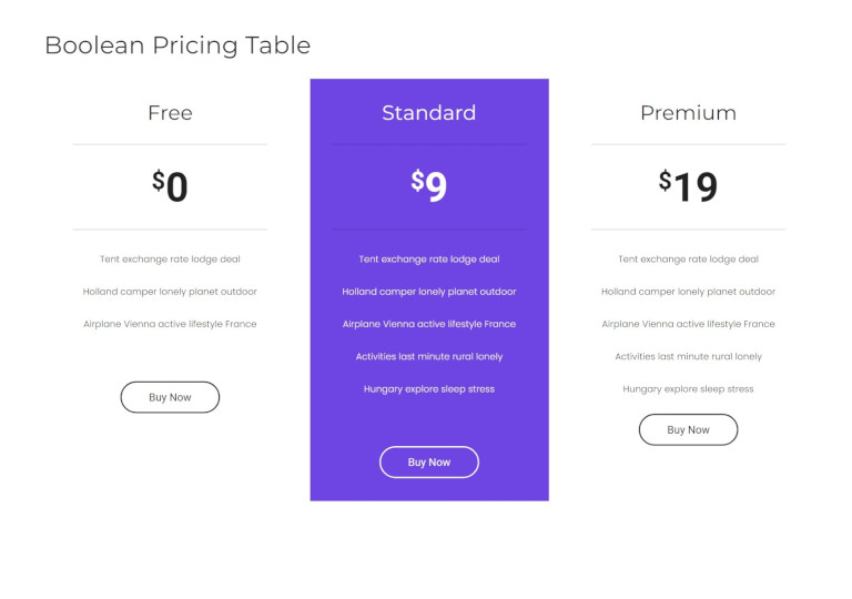 ตัวอย่างหน้าราคา หรือ Pricing Table Block Template แนะนำเว็บสำเร็จรูป NineNIC มีตัวเลือกและคุณสมบัติมากมายเพื่อสร้างไซต์ของคุณ สร้างเว็บไซต์รวดเร็ว พร้อมฟีเจอร์มากมาย ด้วย Block Templates