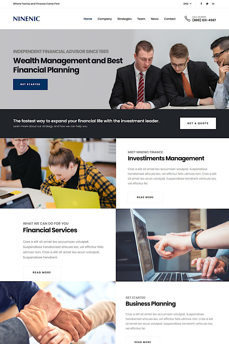 เว็บไซต์สำเร็จรูป พร้อม Themes และ Layouts ใช้ง่านง่าย! เพียงลากและวาง  -   ตัวอย่างเว็บไซต์ด้านการเงิน ที่ปรึกษา ลงทุน Finance - Business Wordpress Theme